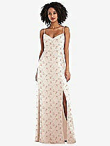 Front View Thumbnail - Coquette Floral Print Tie-Back Cutout Maxi Dress with Front Slit