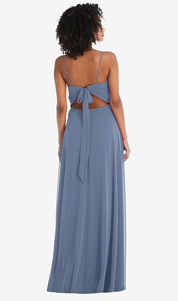 Back View - Larkspur Blue Tie-Back Cutout Maxi Dress with Front Slit