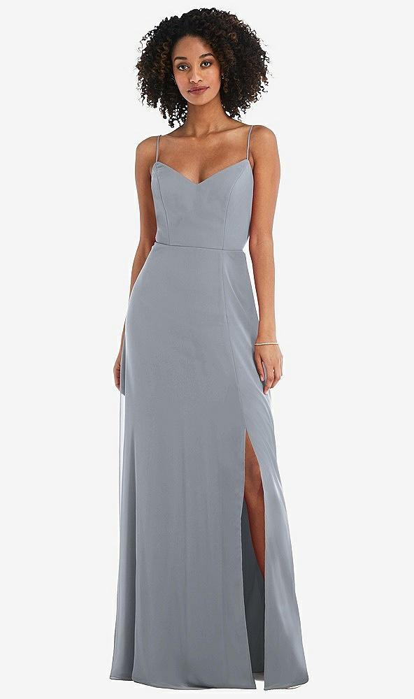 Front View - Platinum Tie-Back Cutout Maxi Dress with Front Slit