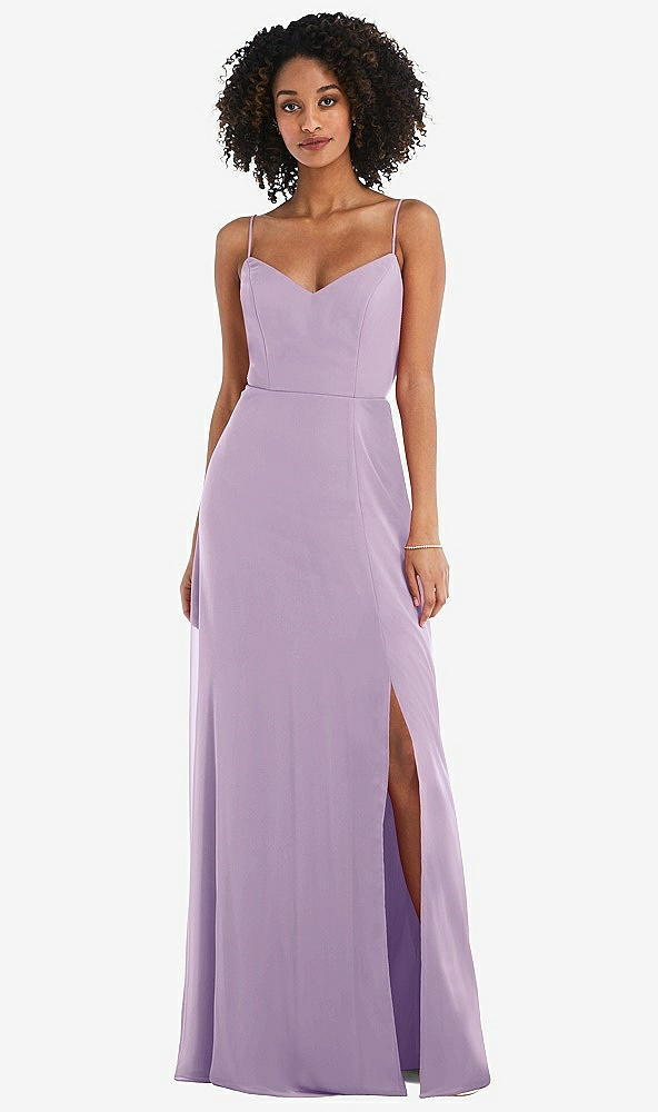 Front View - Pale Purple Tie-Back Cutout Maxi Dress with Front Slit