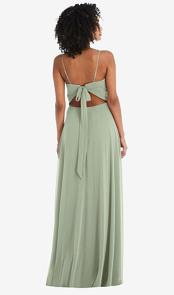 Back View - Sage Tie-Back Cutout Maxi Dress with Front Slit