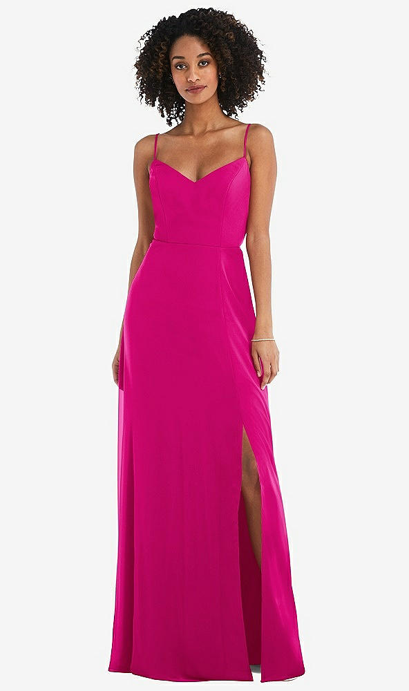 Front View - Think Pink Tie-Back Cutout Maxi Dress with Front Slit