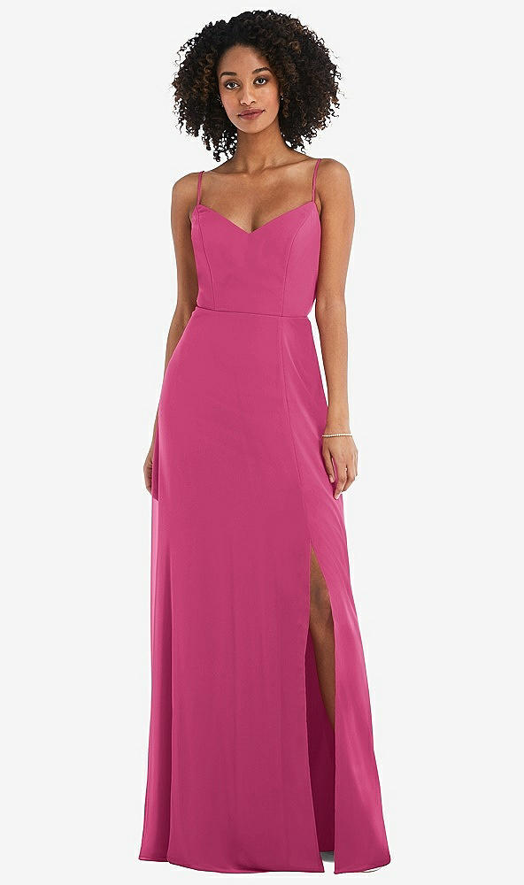 Front View - Tea Rose Tie-Back Cutout Maxi Dress with Front Slit