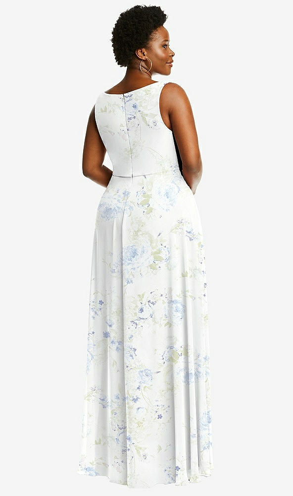 Back View - Bleu Garden Deep V-Neck Chiffon Maxi Dress