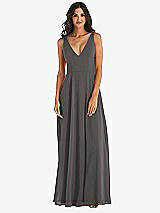 Alt View 3 Thumbnail - Caviar Gray Deep V-Neck Chiffon Maxi Dress