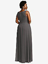 Rear View Thumbnail - Caviar Gray Deep V-Neck Chiffon Maxi Dress