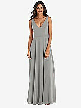 Alt View 3 Thumbnail - Chelsea Gray Deep V-Neck Chiffon Maxi Dress