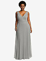 Front View Thumbnail - Chelsea Gray Deep V-Neck Chiffon Maxi Dress