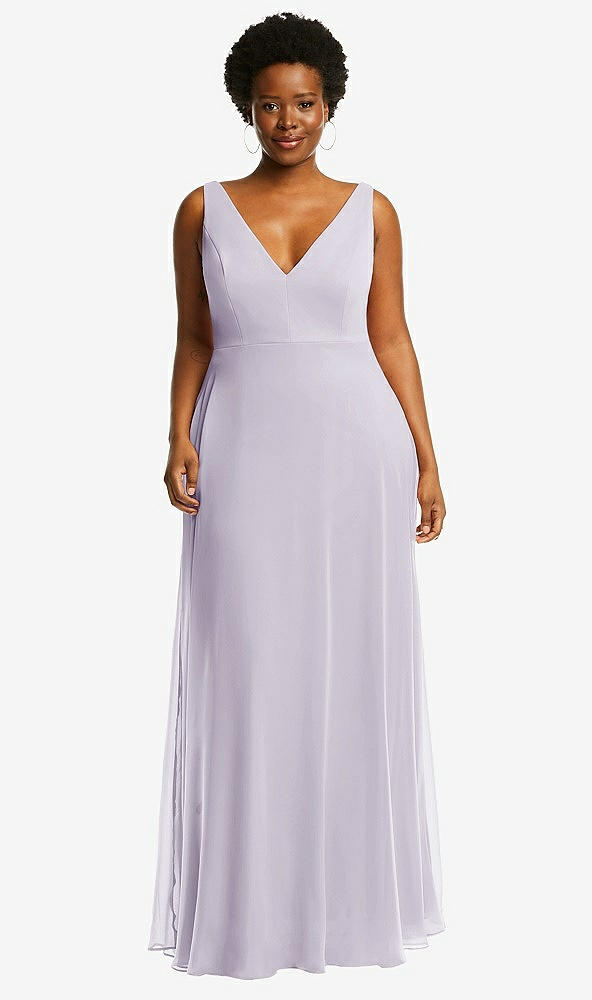 Front View - Moondance Deep V-Neck Chiffon Maxi Dress