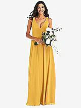 Alt View 2 Thumbnail - NYC Yellow Deep V-Neck Chiffon Maxi Dress