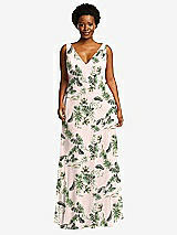 Front View Thumbnail - Palm Beach Print Deep V-Neck Chiffon Maxi Dress