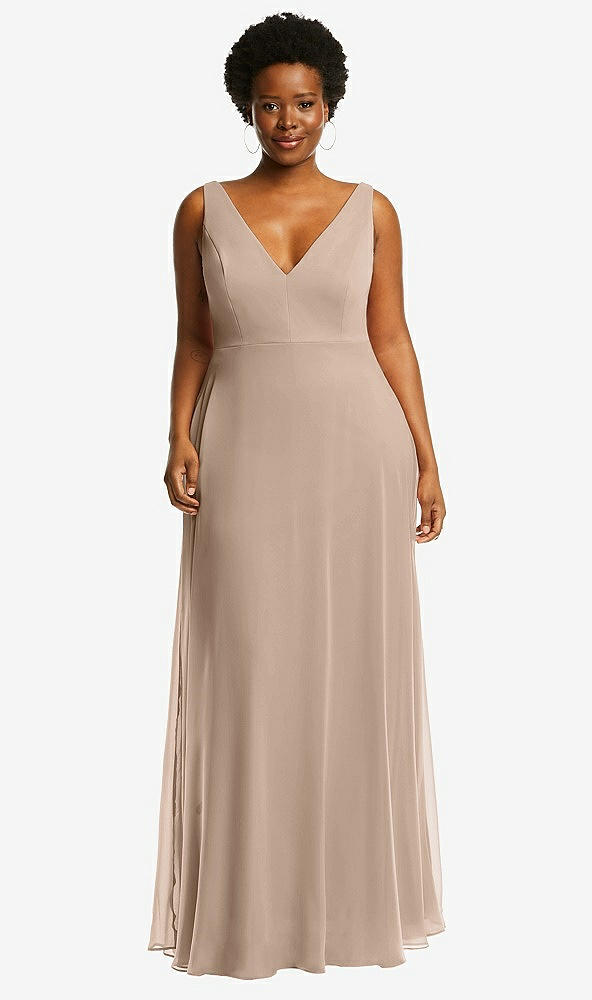 Front View - Topaz Deep V-Neck Chiffon Maxi Dress