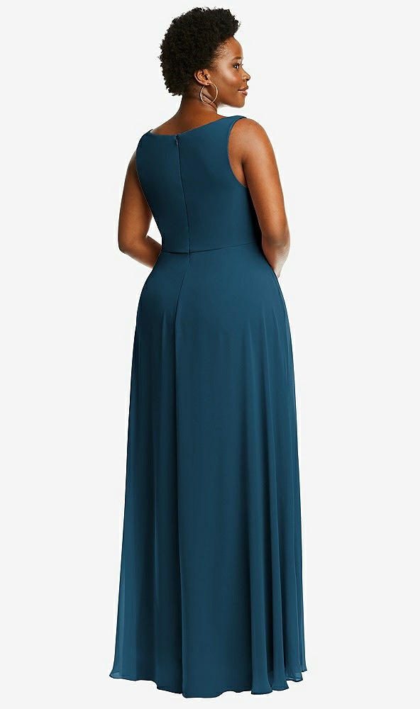 Back View - Atlantic Blue Deep V-Neck Chiffon Maxi Dress