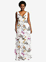 Front View Thumbnail - Butterfly Botanica Ivory Deep V-Neck Chiffon Maxi Dress