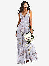 Alt View 1 Thumbnail - Butterfly Botanica Silver Dove Deep V-Neck Chiffon Maxi Dress