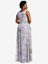 Rear View Thumbnail - Butterfly Botanica Silver Dove Deep V-Neck Chiffon Maxi Dress