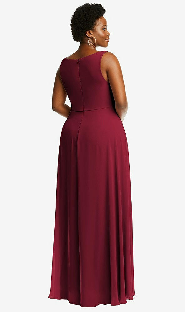 Back View - Burgundy Deep V-Neck Chiffon Maxi Dress