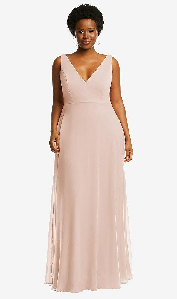 Front View - Cameo Deep V-Neck Chiffon Maxi Dress