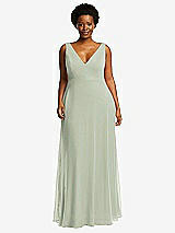 Front View Thumbnail - Celadon Deep V-Neck Chiffon Maxi Dress