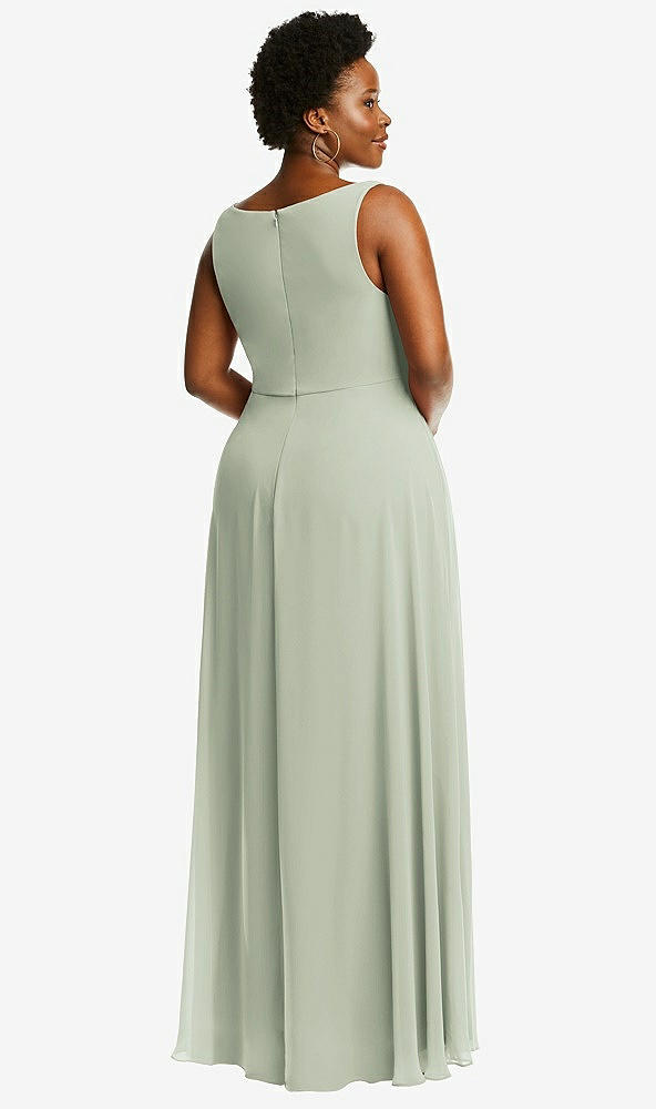 Back View - Celadon Deep V-Neck Chiffon Maxi Dress