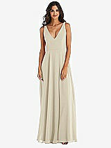 Alt View 3 Thumbnail - Champagne Deep V-Neck Chiffon Maxi Dress