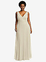 Front View Thumbnail - Champagne Deep V-Neck Chiffon Maxi Dress