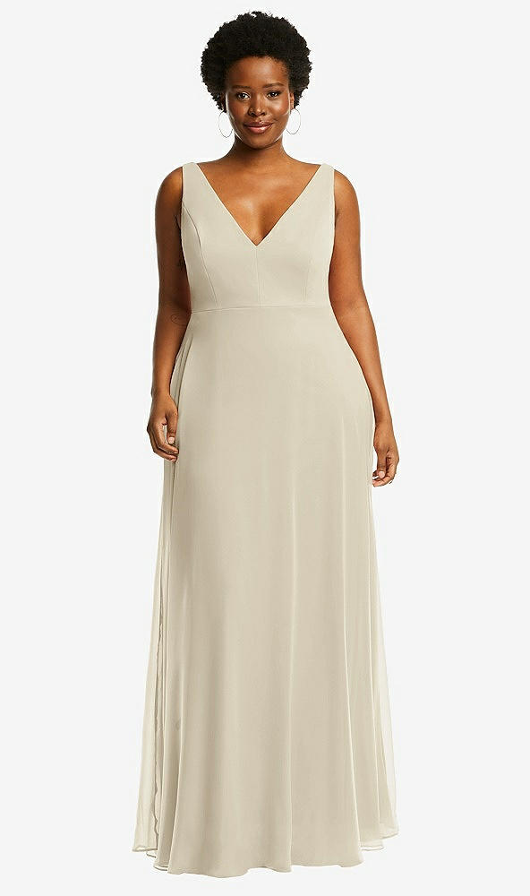 Front View - Champagne Deep V-Neck Chiffon Maxi Dress