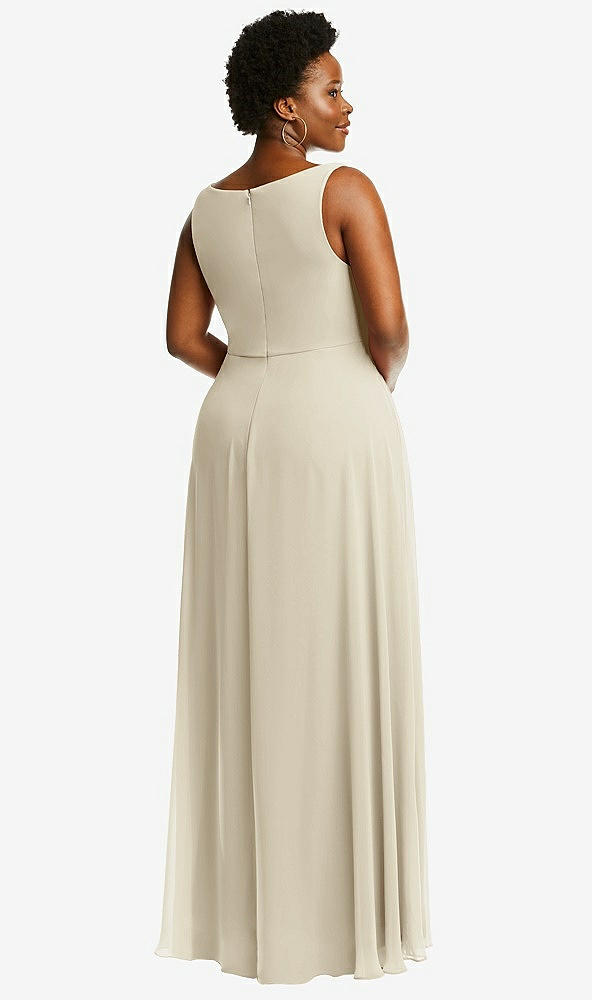 Back View - Champagne Deep V-Neck Chiffon Maxi Dress