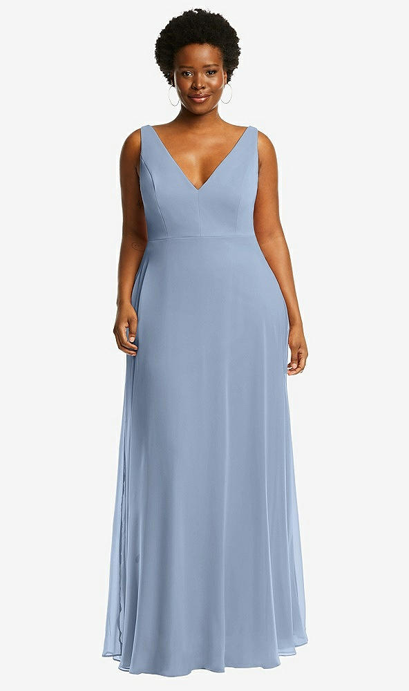 Front View - Cloudy Deep V-Neck Chiffon Maxi Dress