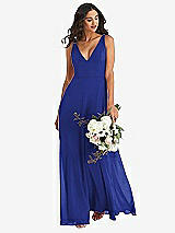 Alt View 1 Thumbnail - Cobalt Blue Deep V-Neck Chiffon Maxi Dress