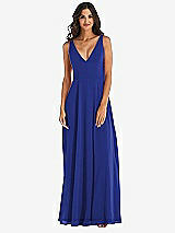 Alt View 3 Thumbnail - Cobalt Blue Deep V-Neck Chiffon Maxi Dress