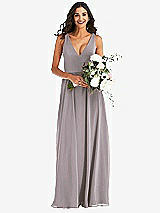 Alt View 2 Thumbnail - Cashmere Gray Deep V-Neck Chiffon Maxi Dress