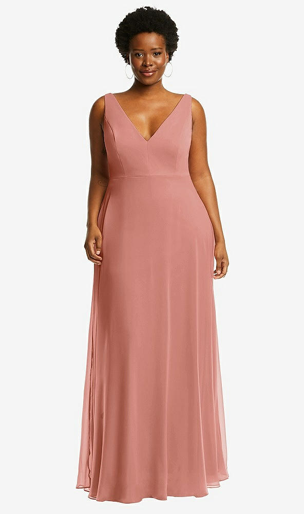 Front View - Desert Rose Deep V-Neck Chiffon Maxi Dress