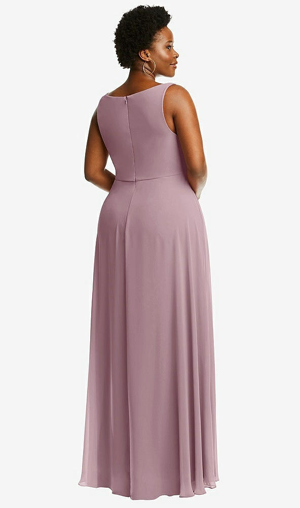 Back View - Dusty Rose Deep V-Neck Chiffon Maxi Dress