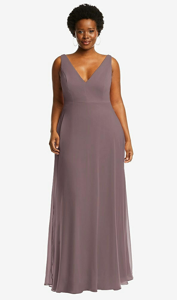 Front View - French Truffle Deep V-Neck Chiffon Maxi Dress