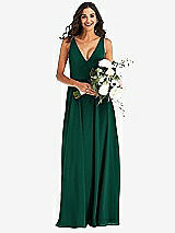 Alt View 2 Thumbnail - Hunter Green Deep V-Neck Chiffon Maxi Dress