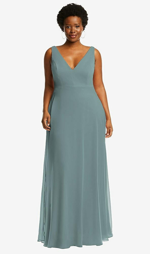 Front View - Icelandic Deep V-Neck Chiffon Maxi Dress