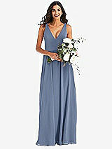 Alt View 2 Thumbnail - Larkspur Blue Deep V-Neck Chiffon Maxi Dress