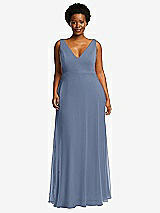 Front View Thumbnail - Larkspur Blue Deep V-Neck Chiffon Maxi Dress