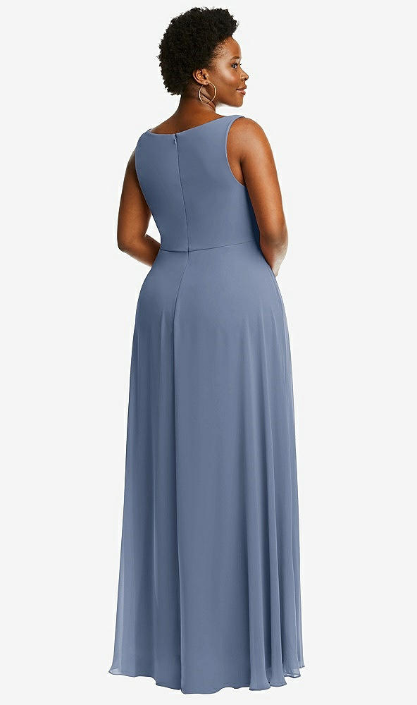 Back View - Larkspur Blue Deep V-Neck Chiffon Maxi Dress