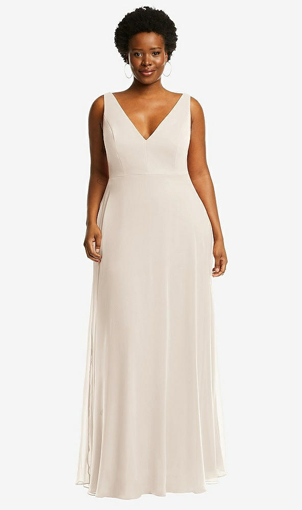 Front View - Oat Deep V-Neck Chiffon Maxi Dress