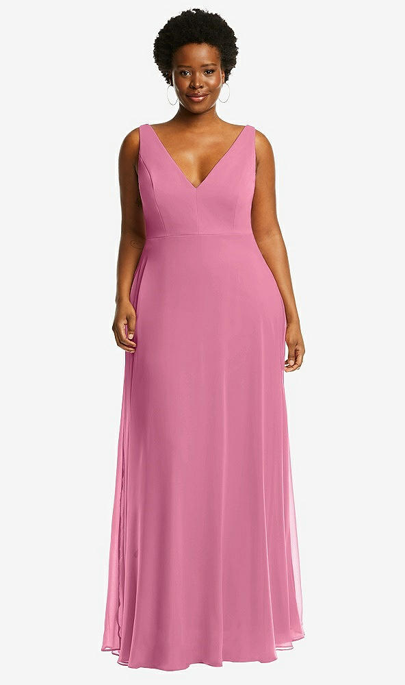 Front View - Orchid Pink Deep V-Neck Chiffon Maxi Dress