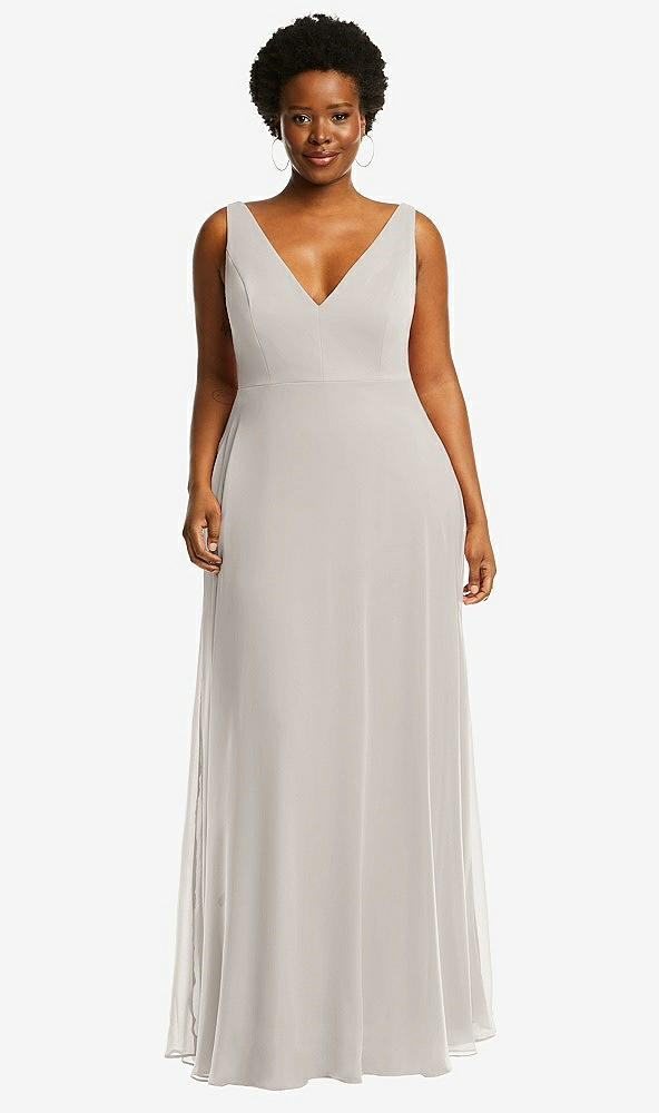 Front View - Oyster Deep V-Neck Chiffon Maxi Dress