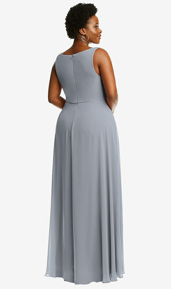 Back View - Platinum Deep V-Neck Chiffon Maxi Dress