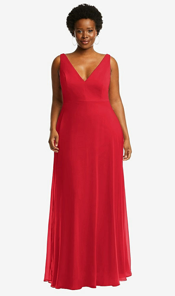 Front View - Parisian Red Deep V-Neck Chiffon Maxi Dress