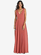 Alt View 3 Thumbnail - Coral Pink Deep V-Neck Chiffon Maxi Dress