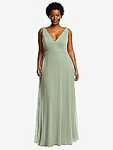 Front View Thumbnail - Sage Deep V-Neck Chiffon Maxi Dress