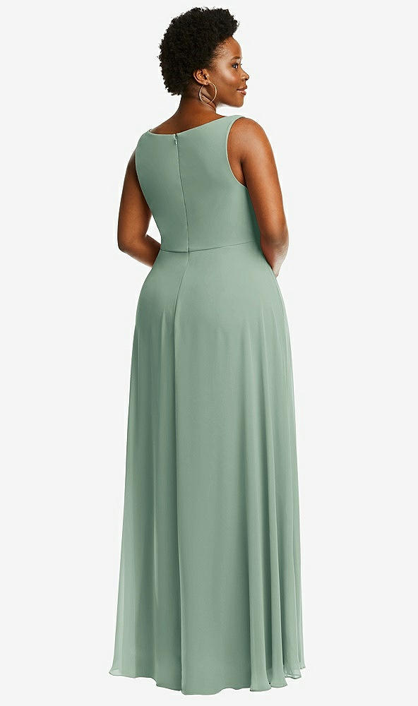 Back View - Seagrass Deep V-Neck Chiffon Maxi Dress