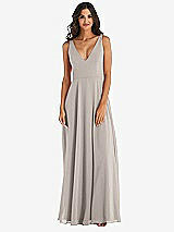 Alt View 3 Thumbnail - Taupe Deep V-Neck Chiffon Maxi Dress