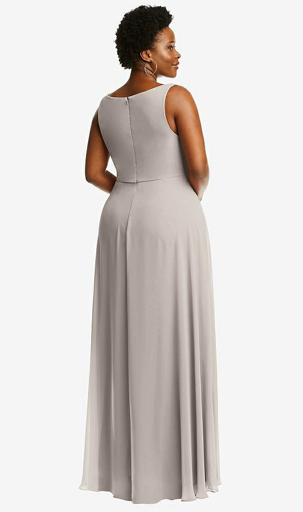 Back View - Taupe Deep V-Neck Chiffon Maxi Dress